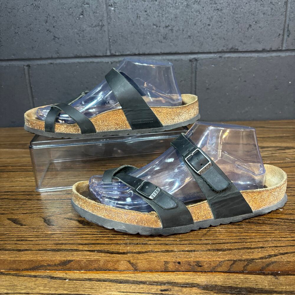 Birkenstock Women’s Black Leather Strappy Sandals Size 39 US 8 Comfort - Picture 2 of 6